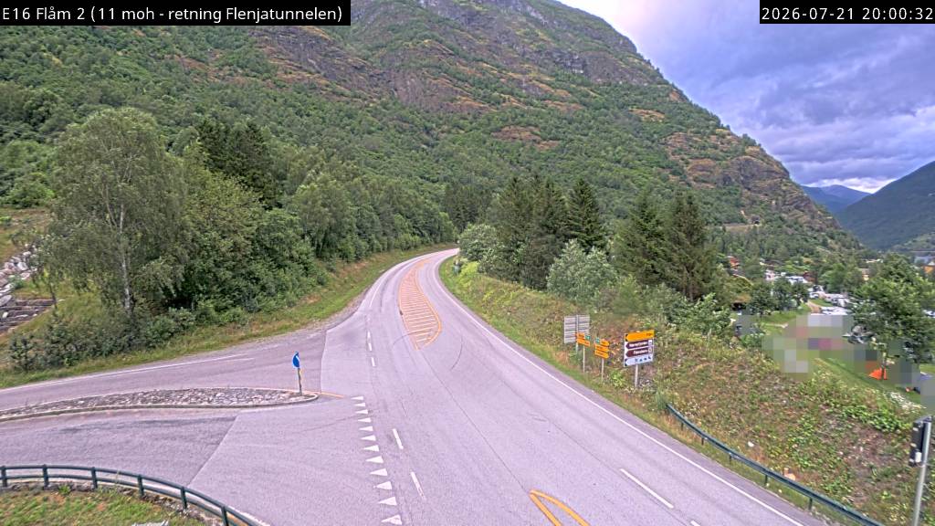 Webkamerabilde fra Flåm, retning Flenjatunnelen