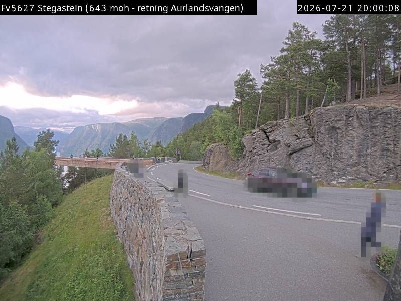 Webkamerabilde fra Stegasteinen, retning Aurlandsvangen